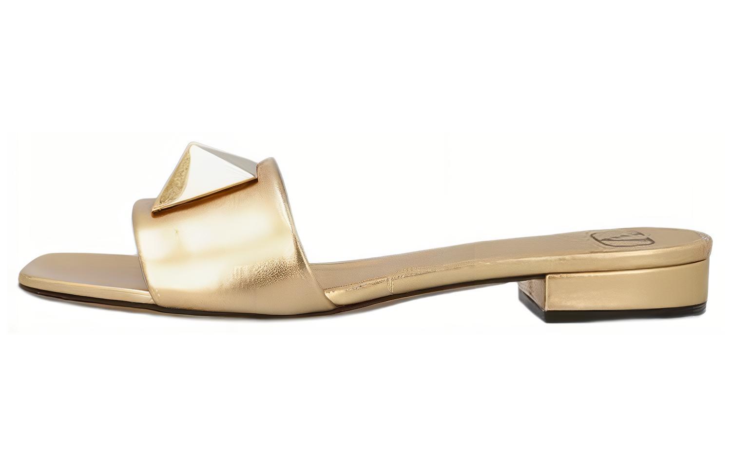 (W) Valentino Leather 'Studded Slide Gold'