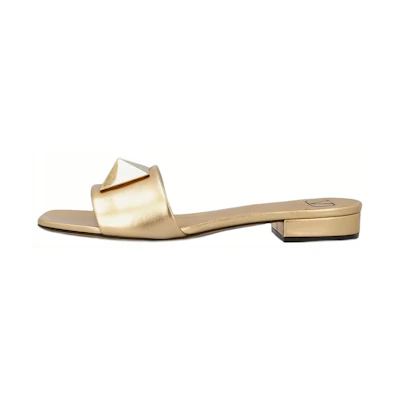 (W) Valentino Leather 'Studded Slide Gold'