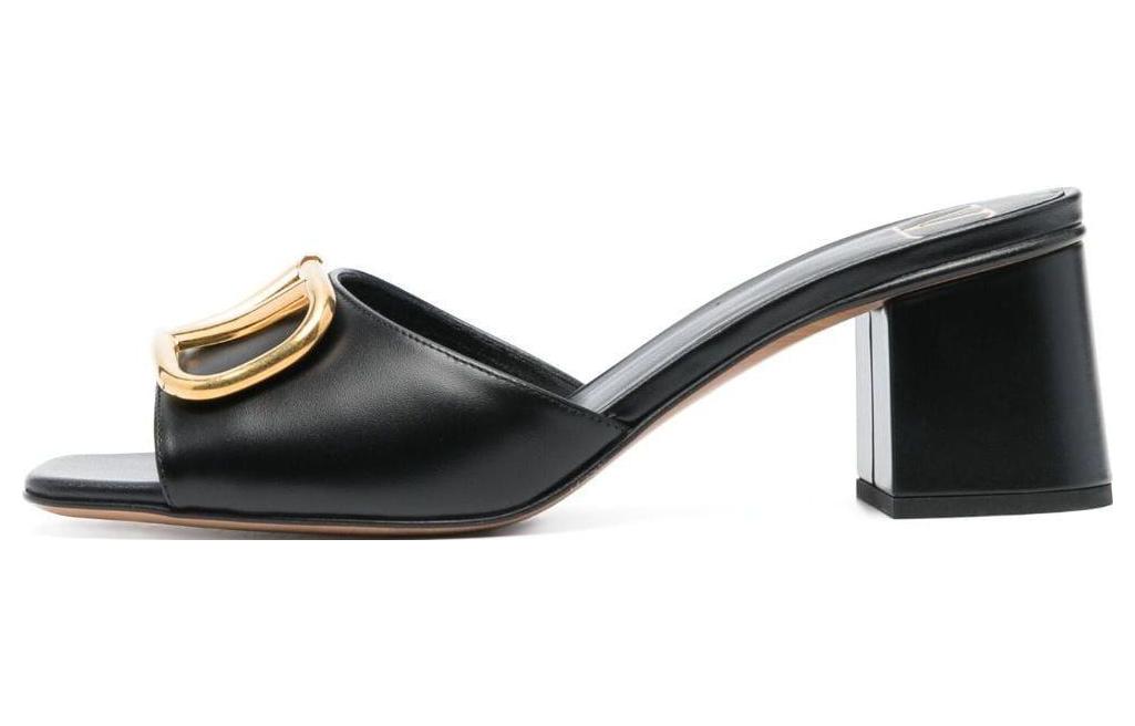 (W) Valentino Leather Black 'Simple Chunky High Heel Slide'