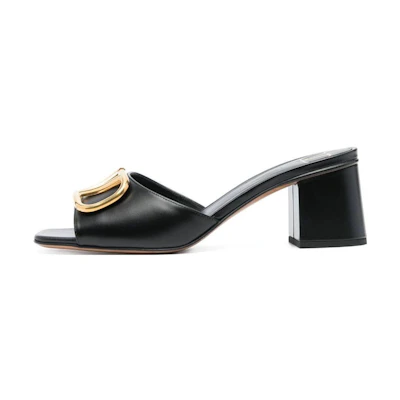 (W) Valentino Leather Black 'Simple Chunky High Heel Slide'