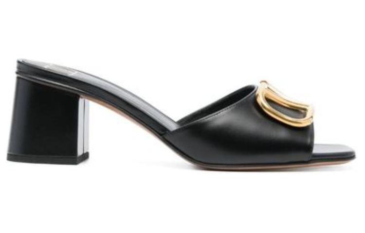 (W) Valentino Leather Black 'Simple Chunky High Heel Slide' 圖 2