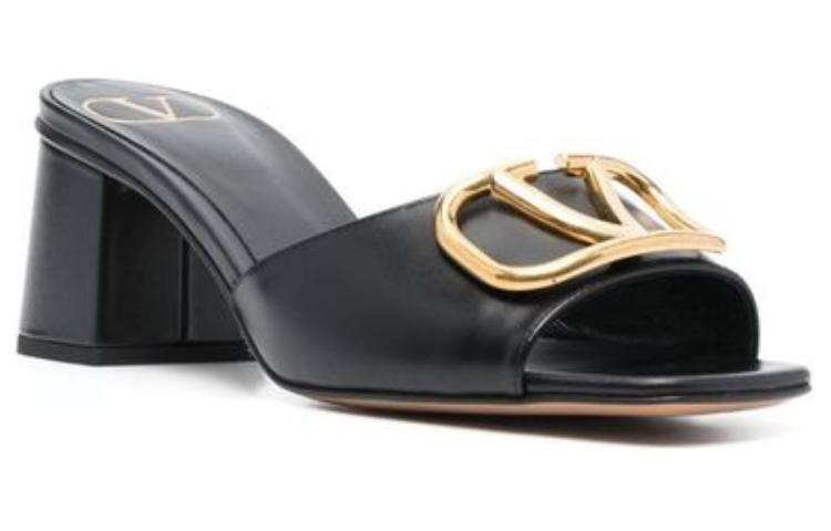 (W) Valentino Leather Black 'Simple Chunky High Heel Slide' 圖 3