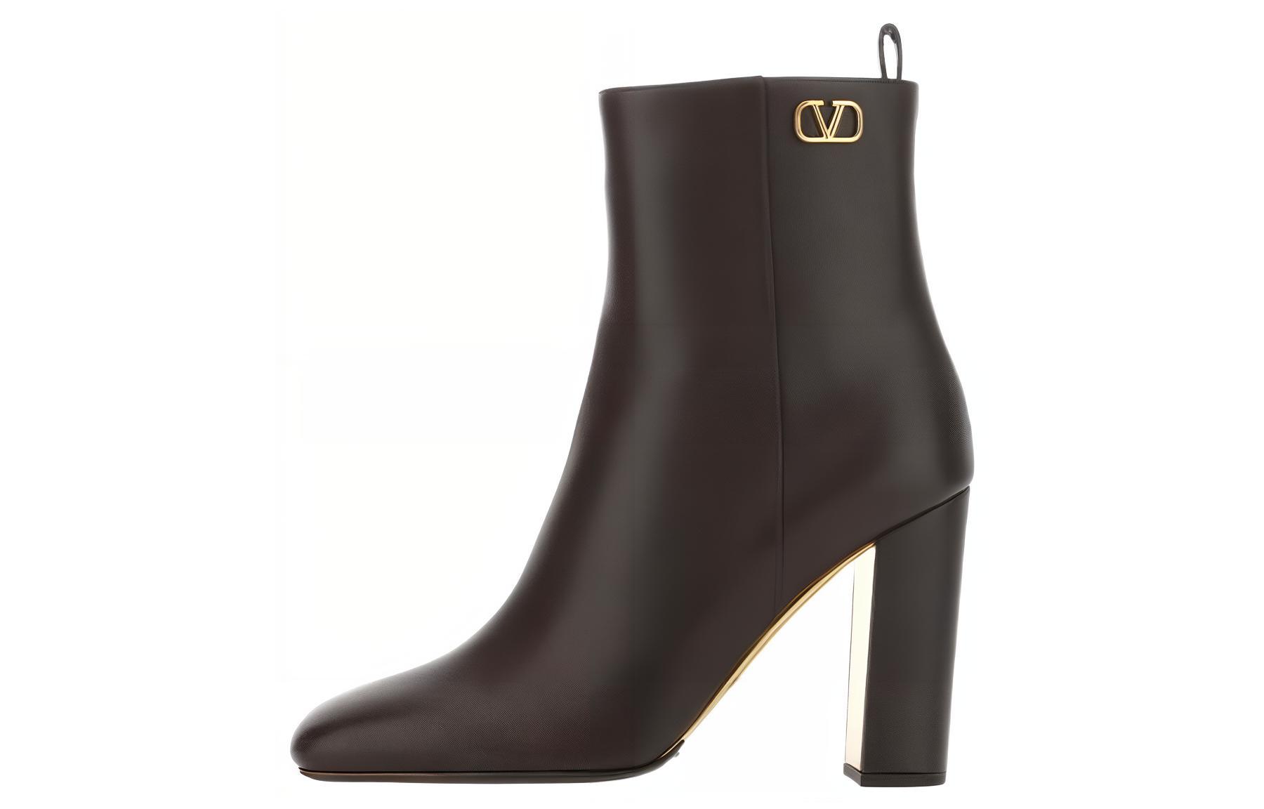 (W) Valentino Leather Boot 'Brown' 'Logo Fashion'