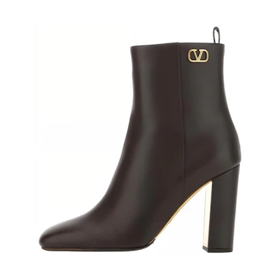 (W) Valentino Leather Boot 'Brown' 'Logo Fashion'