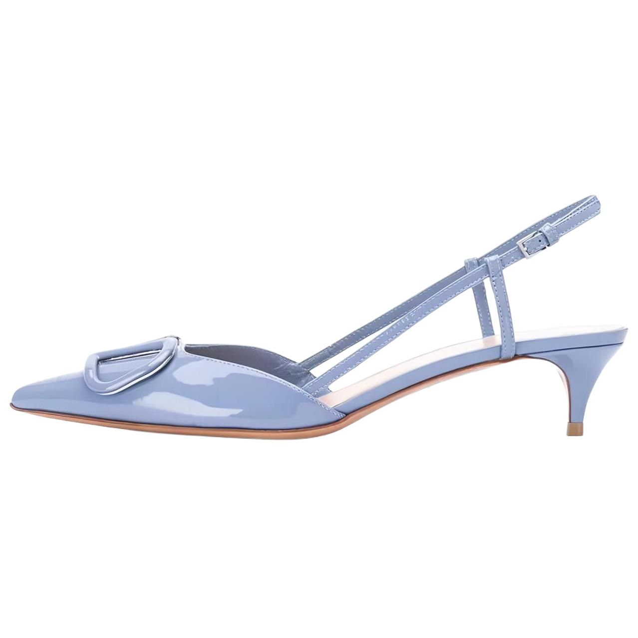 (W) Valentino Leather Buckle 'Fashion Sandal Blue'