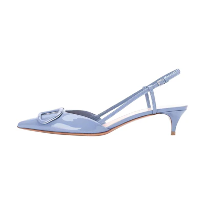 (W) Valentino Leather Buckle 'Fashion Sandal Blue'