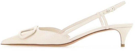(Women) Valentino Leather Buckle 'White Kitten Heels' 2W2S0Q70MZFI16 (Women) Valentino Leather Buckle 'White Kitten Heels' 2W2S0Q70MZFI16