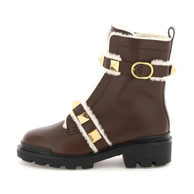 (W) Valentino Leather Buckle Round-Toe 'Fashion Ankle Boot Brown'