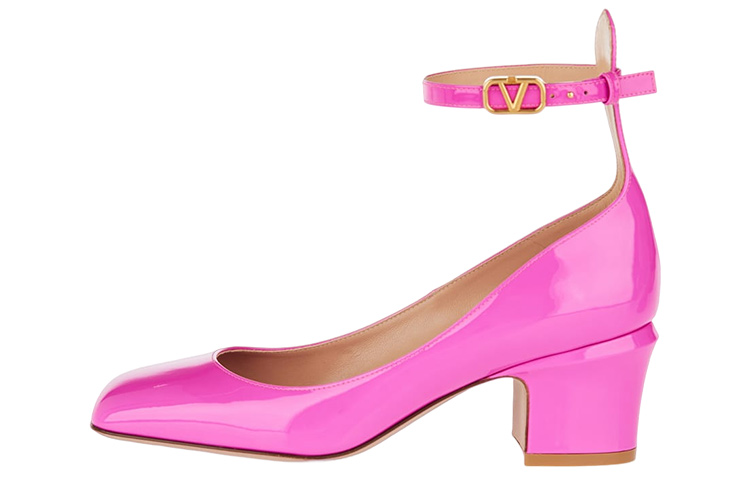 (Women) Valentino Leather Buckle Round-Toe Block Heel 'Pink' 2W2S0FW9VNEUWT