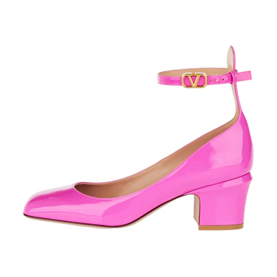 (W) Valentino Leather Buckle Round-Toe Block Heel 'Pink'