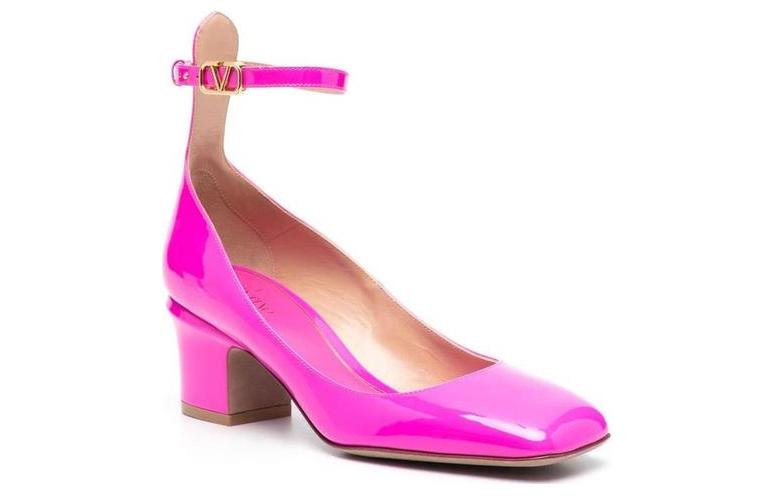 Purchase (W) 华伦天奴粉色皮革圆头方跟鞋扣 2W2S0FW9VNEUWT