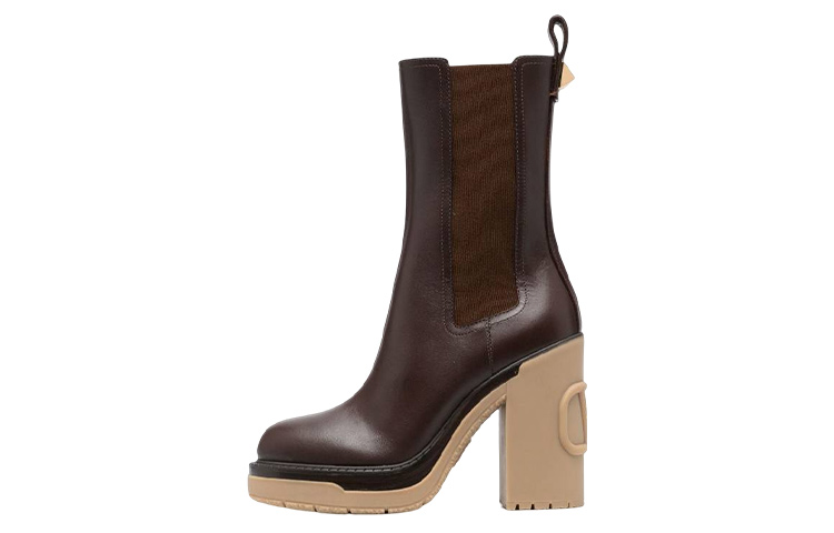 (Women) Valentino Leather Chunky Heel Chelsea Boot 'Brown' 1W2S0EV8ASD7DN