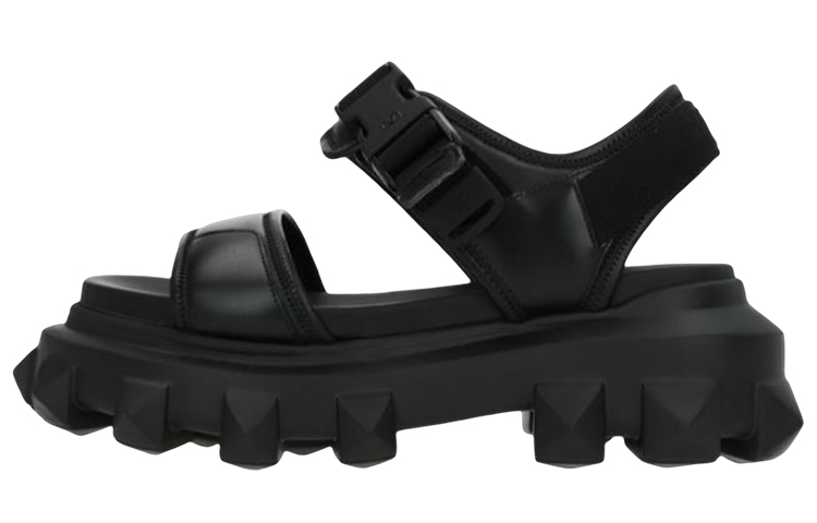 (Women) Valentino Leather Fashion Sandals 'Magic Tape Thick Sole Black' XW2S0EB9KBS0NO
