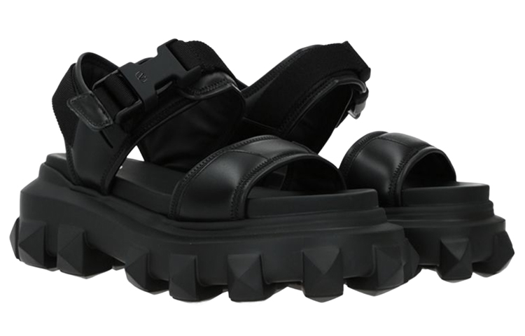 Shop (W) Sandalias de Moda Valentino de Cuero 'Magic Tape Suela Gruesa Negra' XW2S0EB9KBS0NO