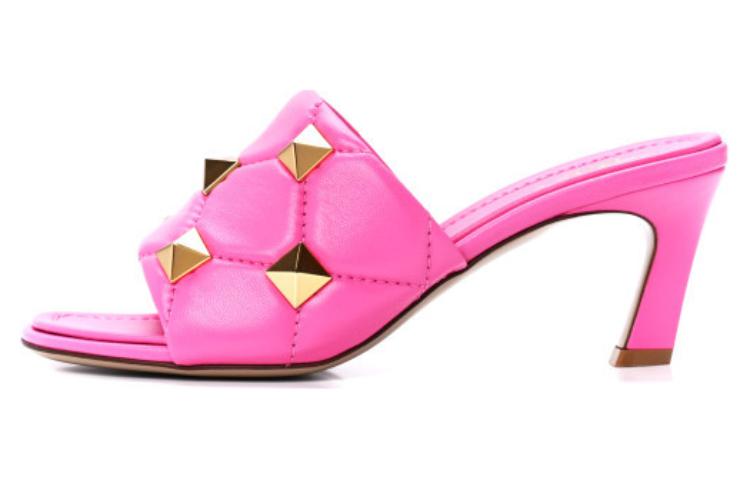 (W) Valentino Leather High-Heeled 'Fashion Pink Slides'