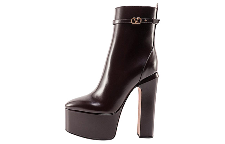 (W) Valentino Leather High-Heeled Bootie 'Brown'
