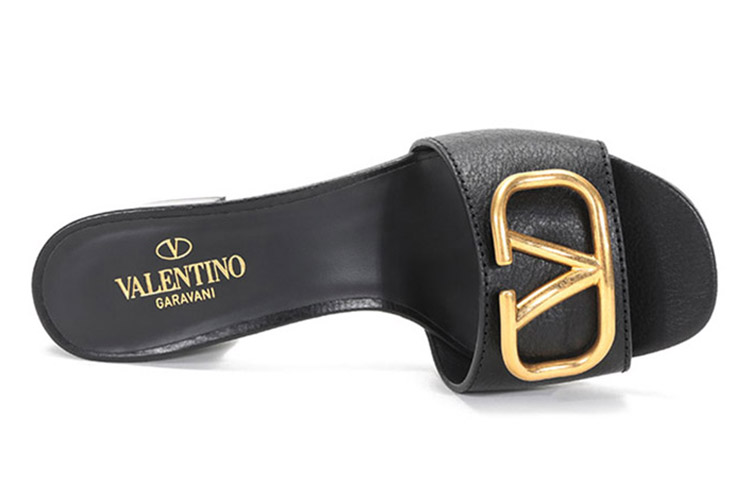 (W) Valentino Leather Mid-Heel Sandal Slides 'Black' 圖 3
