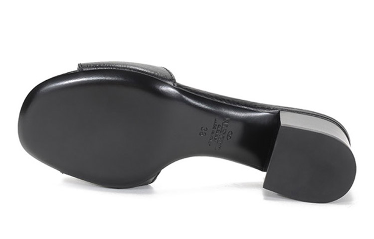 (W) Valentino Leather Mid-Heel Sandal Slides 'Black' 圖 4