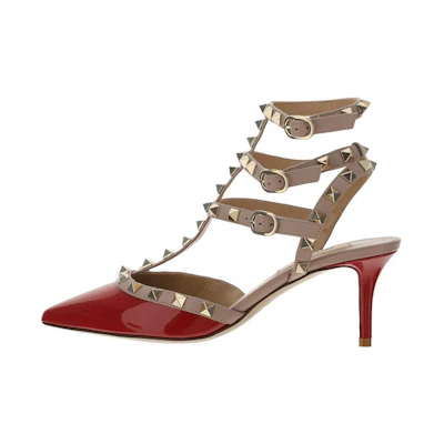 (W) Valentino Leather Open Heel Buckle Fashion Slide 'Red'