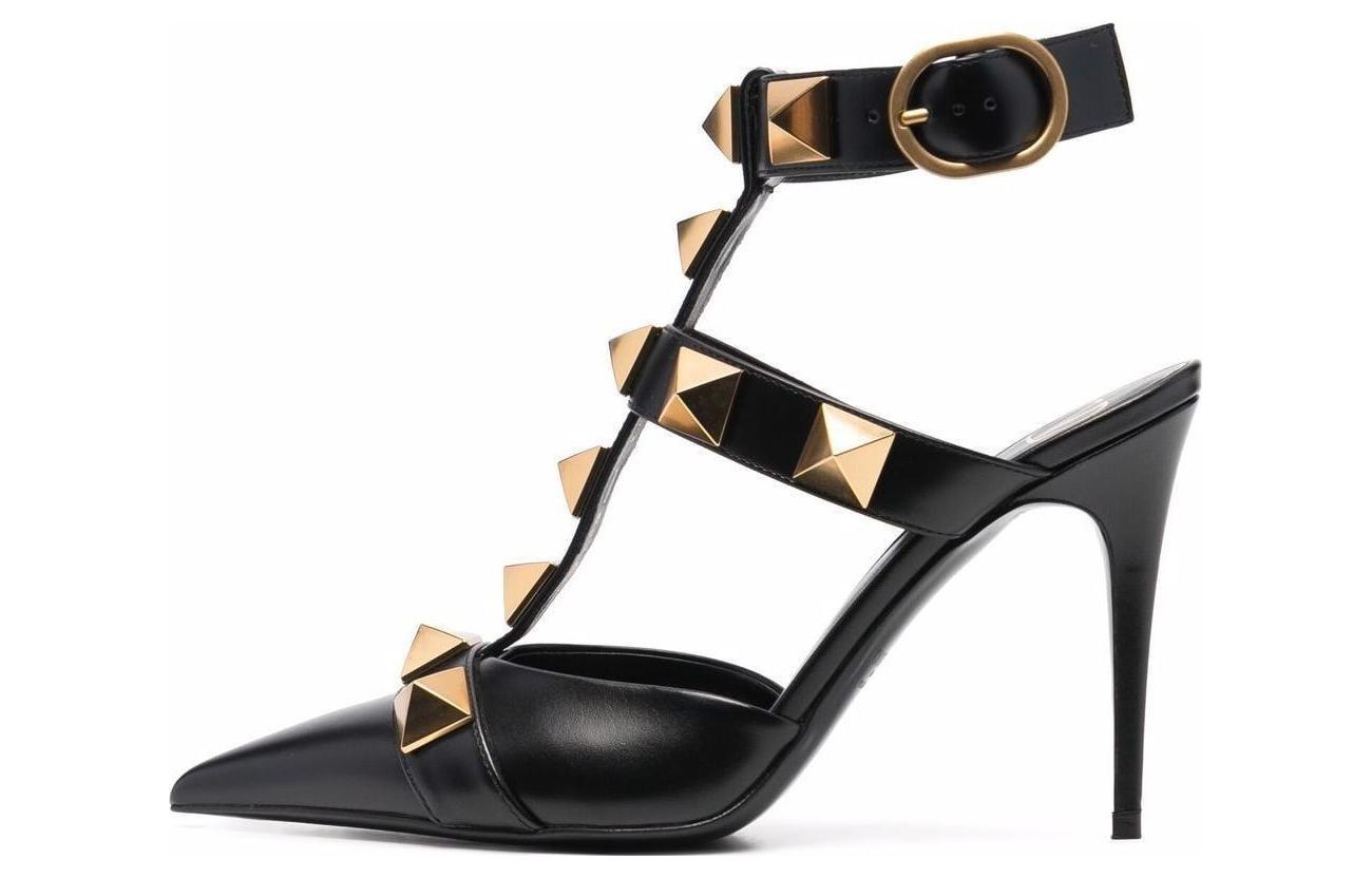 (W) Valentino Leather Pointed Toe 'Black Buckle Stilettos'