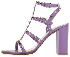 (Women) Valentino Leather Round-Toe Buckle Block Heel with Studs 'Fashion Slide Purple' 2W2S0749VBP699 (Women) Valentino Leather Round-Toe Buckle Block Heel with Studs 'Fashion Slide Purple' 2W2S0749VBP699