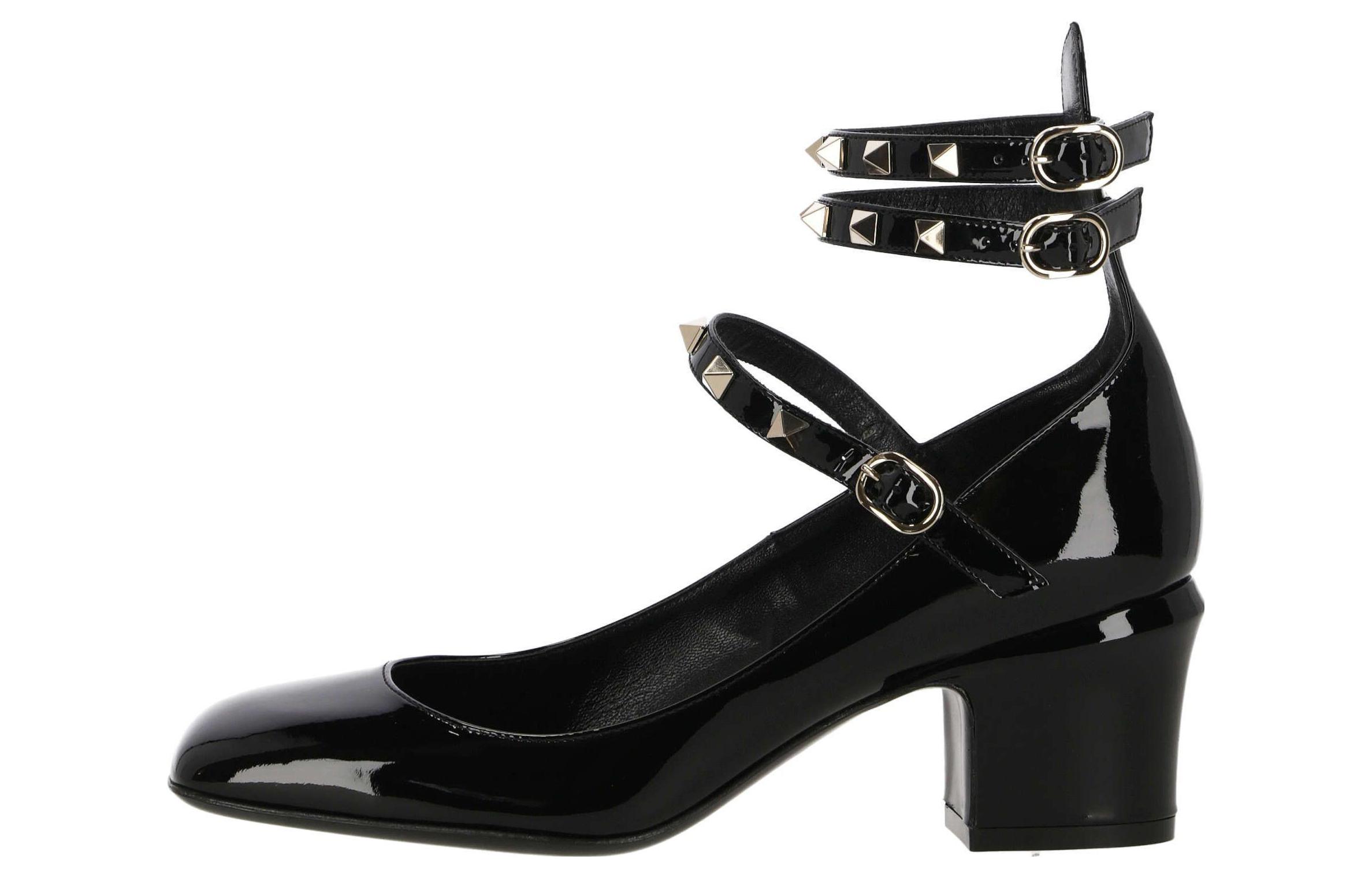 (Women) Valentino Leather Round-Toe Buckle Block Heels 'Black' 2W2S0GJ2HNQ0NO