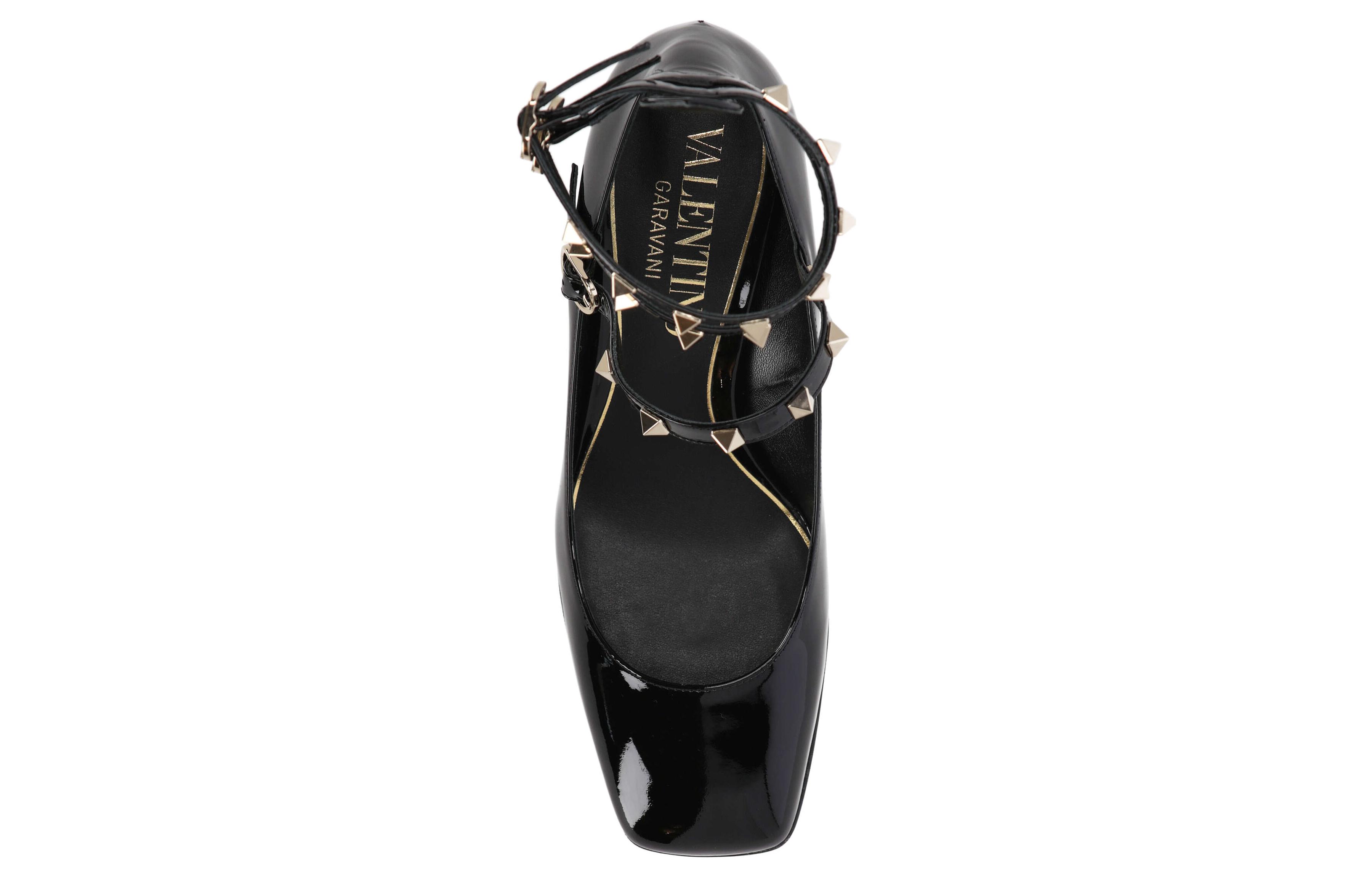 Lookbook (Women) Valentino Leather Round-Toe Buckle Block Heels 'Black' 2W2S0GJ2HNQ0NO