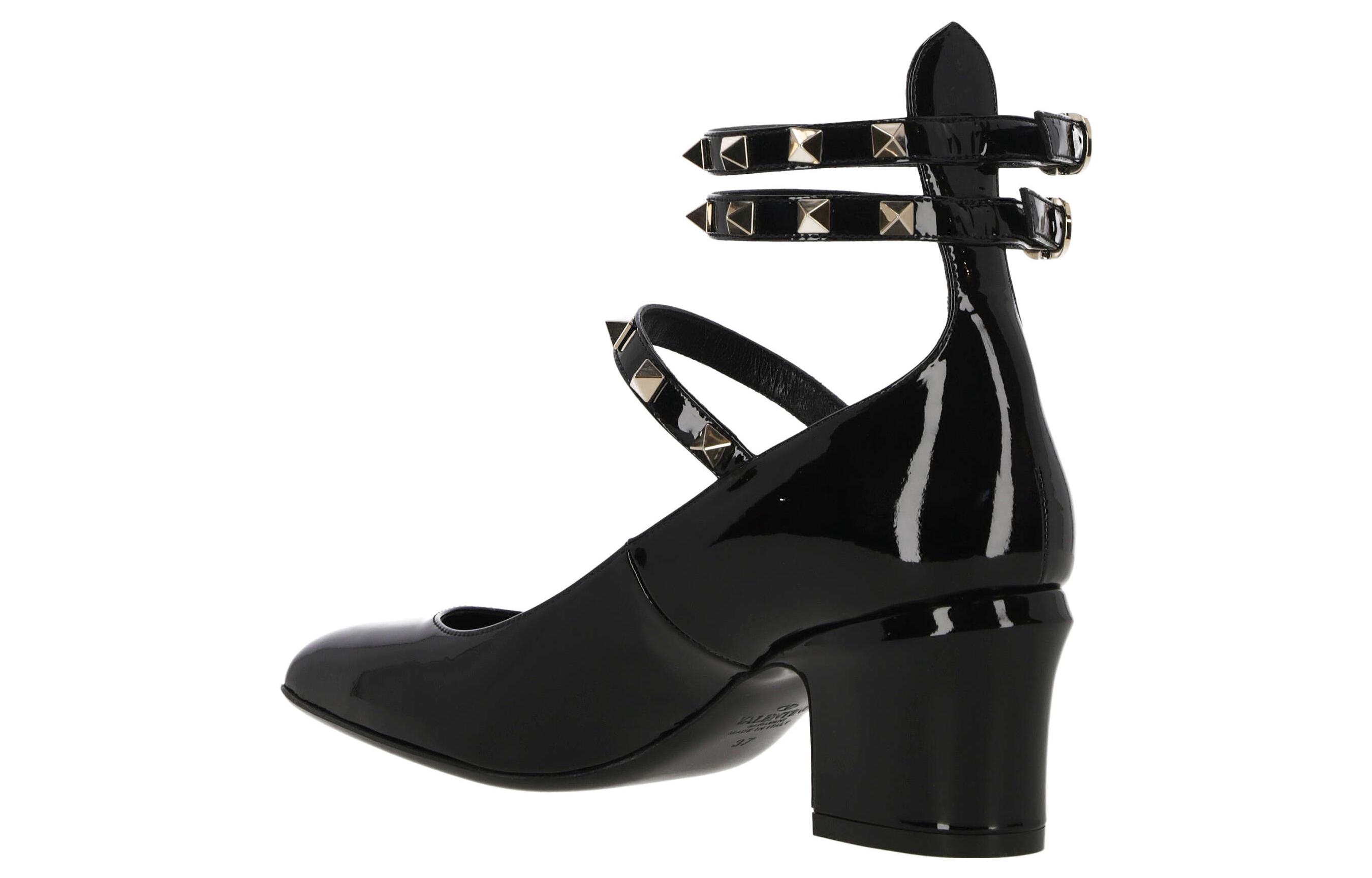 Shop (Women) Valentino Leather Round-Toe Buckle Block Heels 'Black' 2W2S0GJ2HNQ0NO