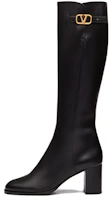(Women) Valentino Leather Round-Toe High-Heeled Tall Boots 'Black' 3W0S0HY0DSH0NO (Women) Valentino Leather Round-Toe High-Heeled Tall Boots 'Black' 3W0S0HY0DSH0NO