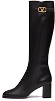 (Women) Valentino Leather Round-Toe High-Heeled Tall Boots 'Black' 3W0S0HY0DSH0NO (Women) Valentino Leather Round-Toe High-Heeled Tall Boots 'Black' 3W0S0HY0DSH0NO