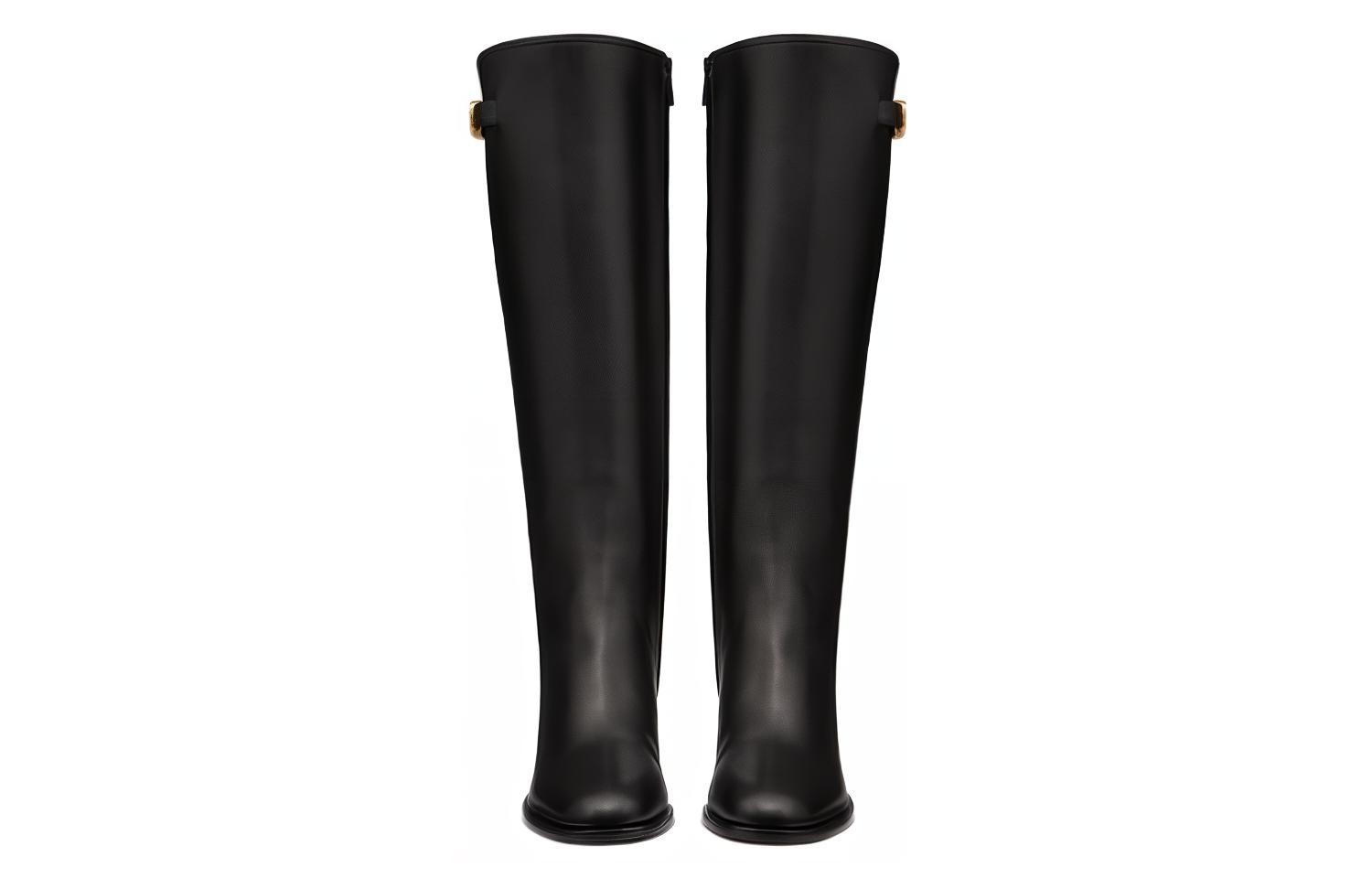 (W) Valentino Leather Round-Toe High-Heeled Tall Boots 'Black' 圖 3