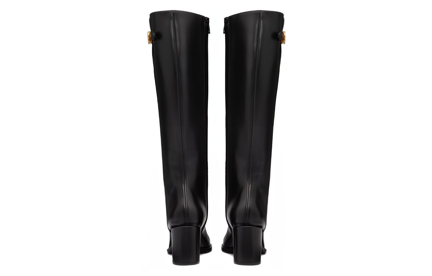 (W) Valentino Leather Round-Toe High-Heeled Tall Boots 'Black' 圖 4