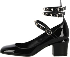(Women) Valentino Leather Round-Toe Buckle Block Heels 'Black' 2W2S0GJ2HNQ0NO (Women) Valentino Leather Round-Toe Buckle Block Heels 'Black' 2W2S0GJ2HNQ0NO