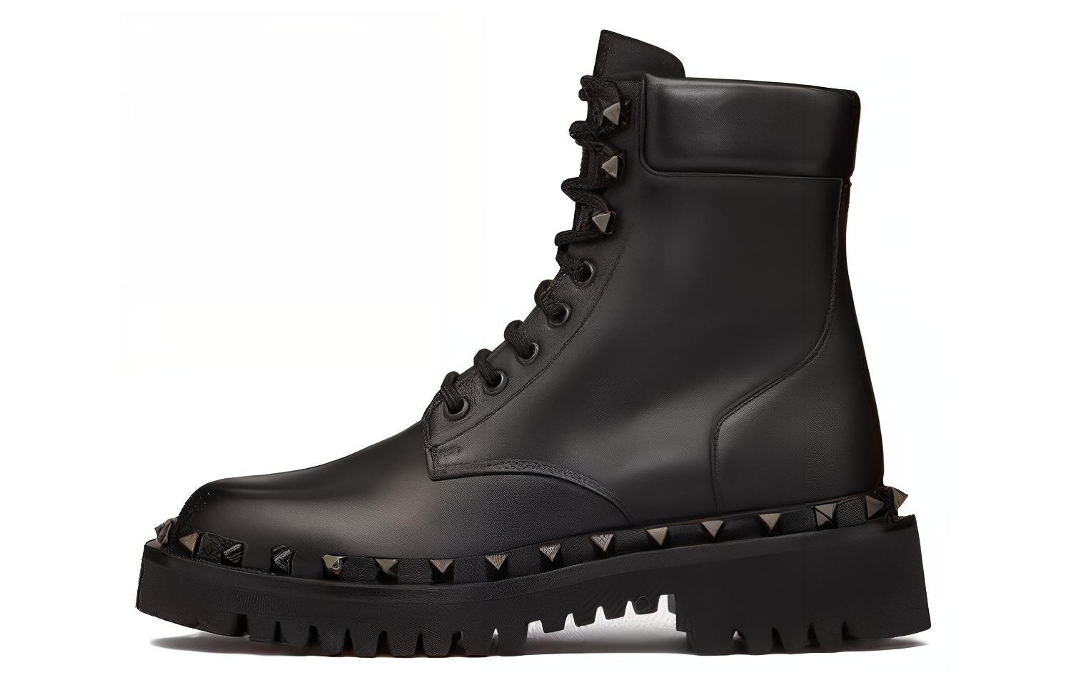 (Women) Valentino Leather Round Toe Lace-Up Ankle Boots 'Black' 3W0S0HW8JUR0NO