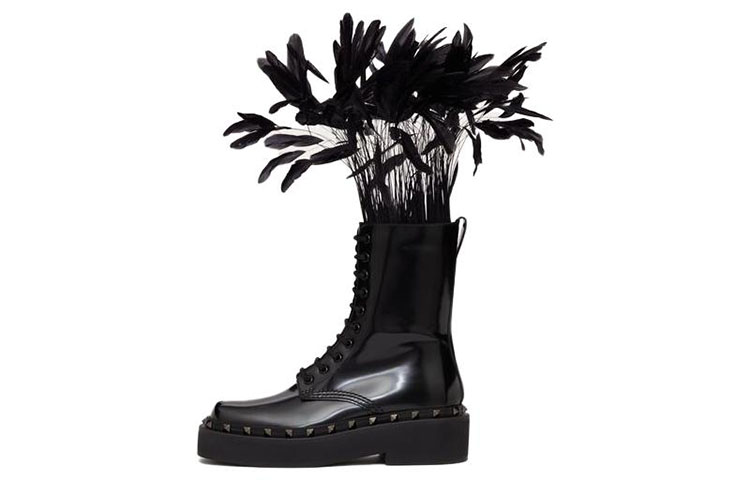 Buy (W) Bottes Courtes à Lacets en Cuir Valentino à Talons Épais ''Noir''. 3W0S0HZ3UCV0NO