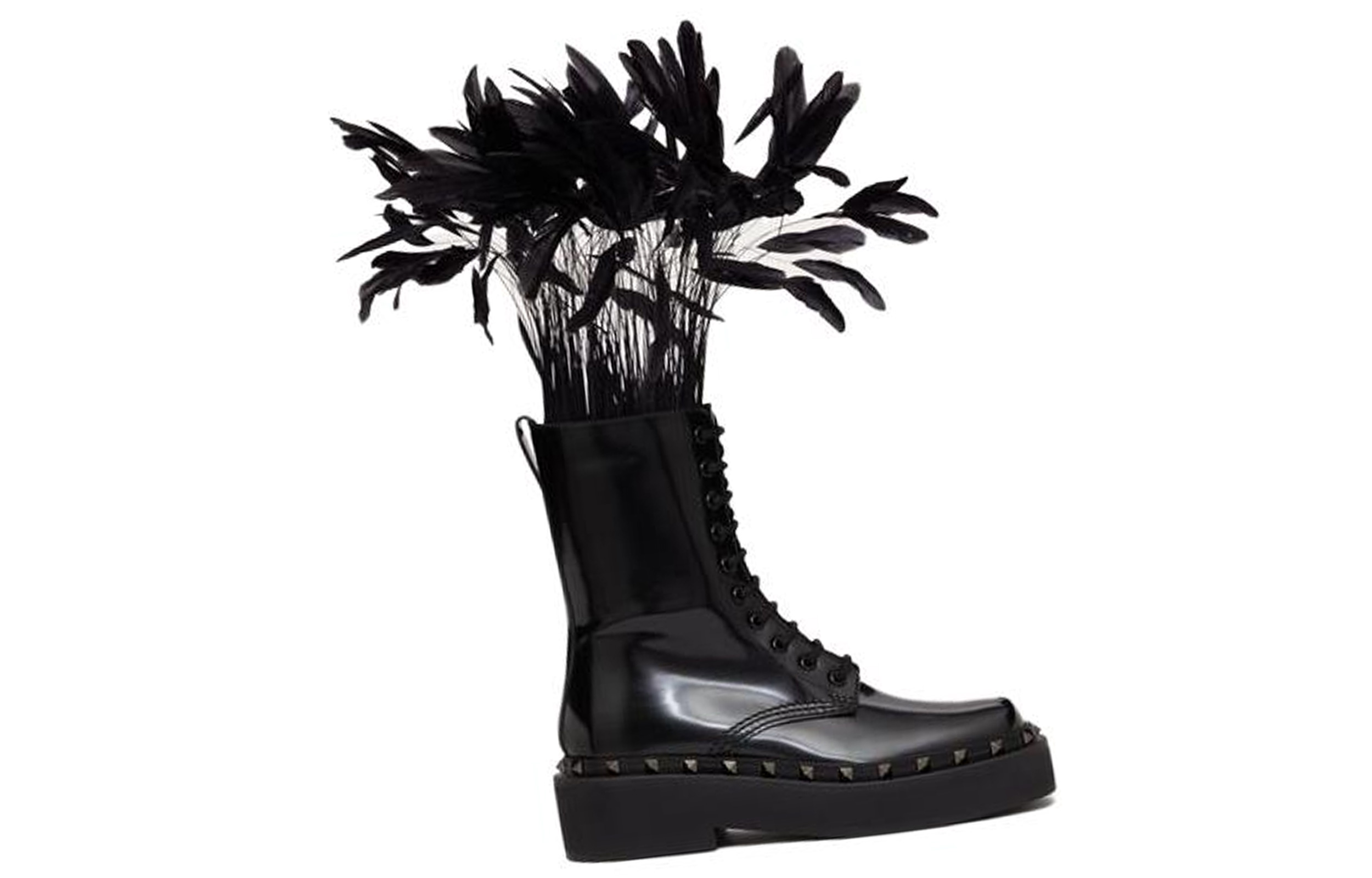 Order (W) Bottes Courtes à Lacets en Cuir Valentino à Talons Épais ''Noir''. 3W0S0HZ3UCV0NO