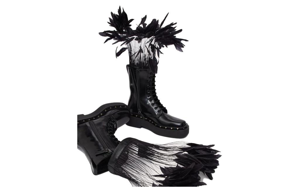 Shop (W) Bottes Courtes à Lacets en Cuir Valentino à Talons Épais ''Noir''. 3W0S0HZ3UCV0NO