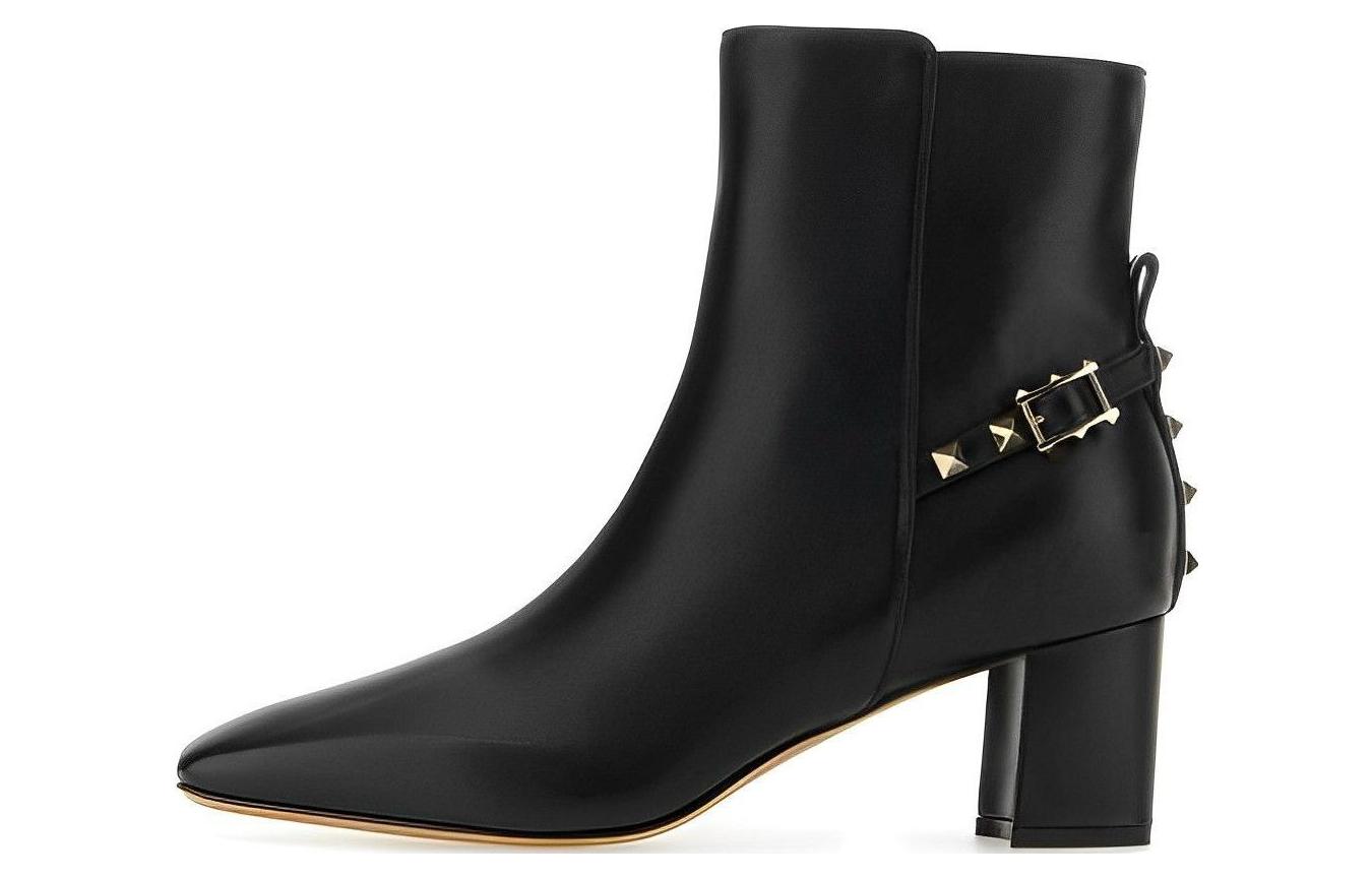 (W) Valentino Leather Round Toe Pull-On Ankle Boots 'Black'