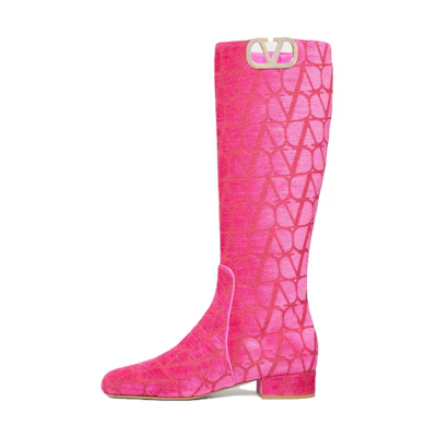 (W) Valentino Leather Round Toe Zip High-Top Boot 'Pink'