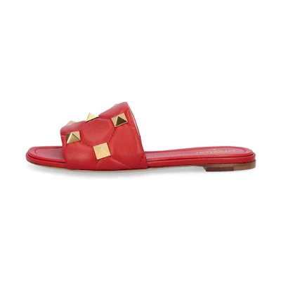 (W) Valentino Leather Stud 'Fashion Slide Red'