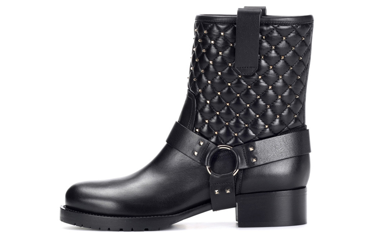 (W) Valentino Leather Stud Ankle Boot 'Quilted Black'