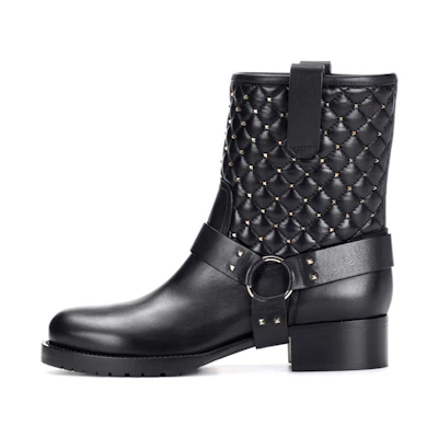 (W) Valentino Leather Stud Ankle Boot 'Quilted Black'