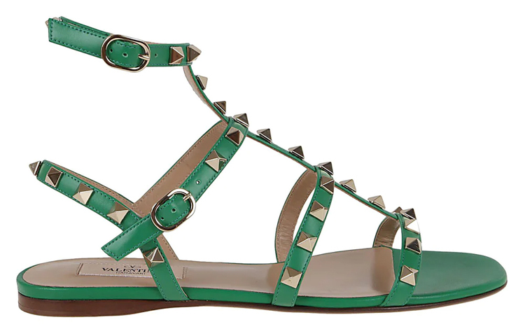 (W) Valentino Leather Studded Buckle Sandal 'Green' 圖 2