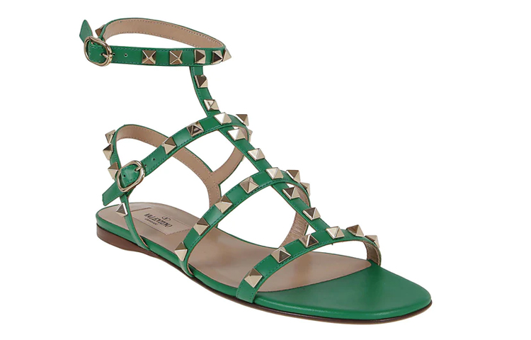 (W) Valentino Leather Studded Buckle Sandal 'Green' 圖 4