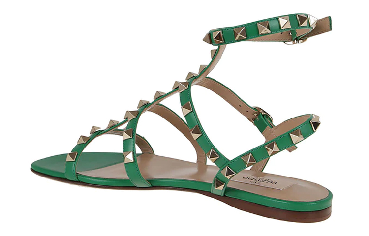 (W) Valentino Leather Studded Buckle Sandal 'Green' 圖 5