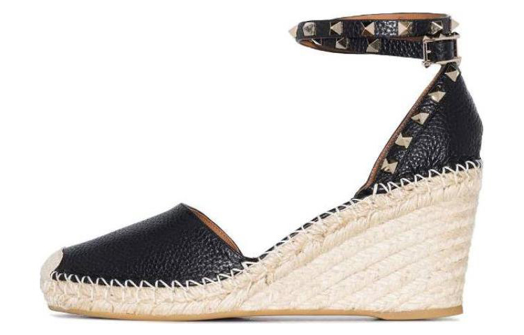 (Women) Valentino Leather Studded Buckle Wedge 'Black Beige' 2W2S0780VTON02