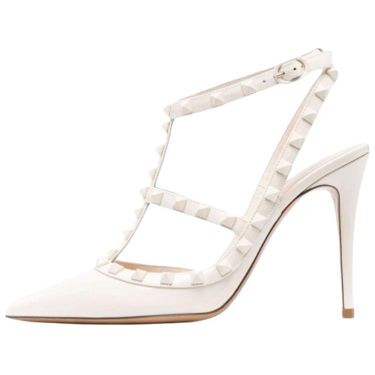 (W) Valentino Leather Studded Slide 'White Fashion'