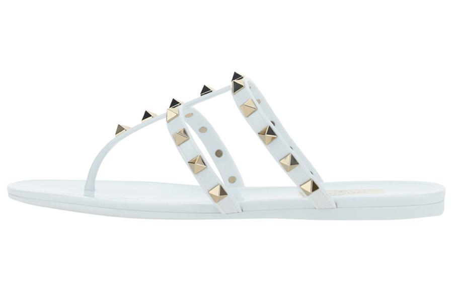 (W) Valentino Leather White 'Studded Slide'