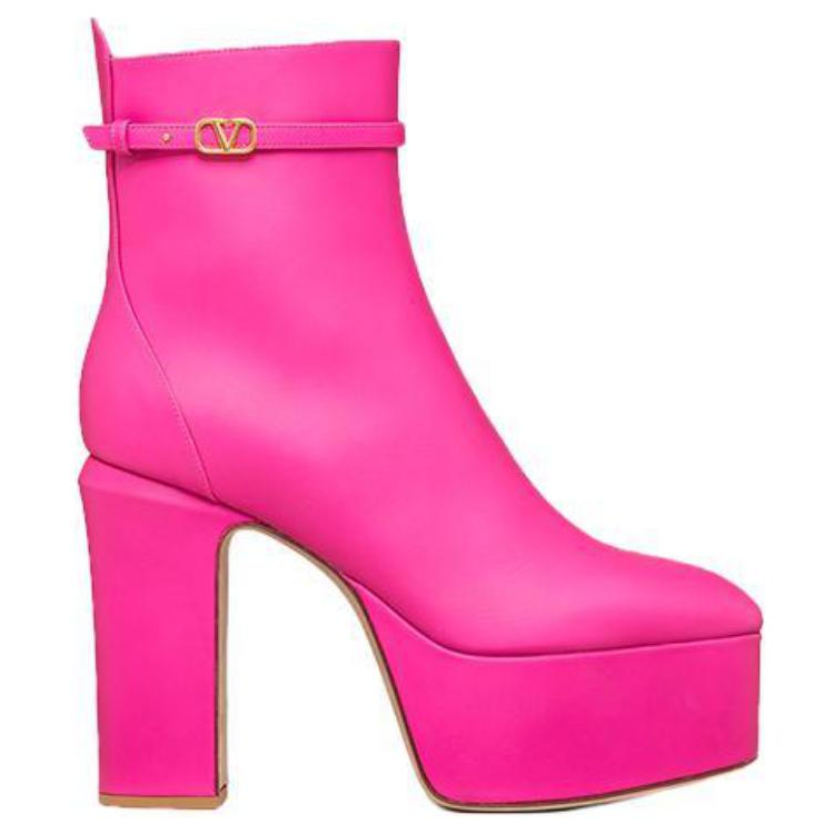 (W) Valentino Leather Zip Round-Toe Chunky Heel Ankle Boots 'Pink' 圖 2