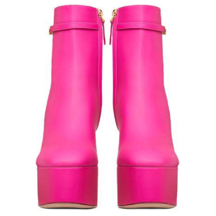 (W) Valentino Leather Zip Round-Toe Chunky Heel Ankle Boots 'Pink' 圖 4